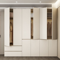 Armoire de chambre à coucher modulaire moderne en bois massif, style crème, sans poignée, à montage au sol, pour porte simple