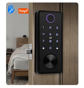 Populer Tuya WiFi Kunci Deadbolt Cerdas Sidik Jari Kunci Digital Kayu Kunci Pintu Cerradura untuk Kantor Rumah