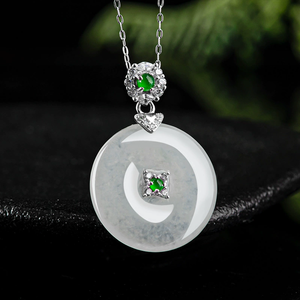 Colgante de Esmeralda Natural con Amuleto de la Paz - Plata S925 con Collar de Cuentas de Jade de Grado Hielo para Damas, Colgante de Jade - Product Image 3