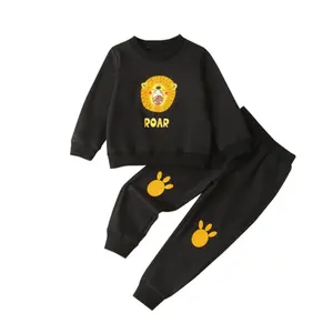 Black Printed Sweater Pants Unisex Autumn Cartoon Animal Long Sleeve Casual Children's Wear For Kids Girls Clothing