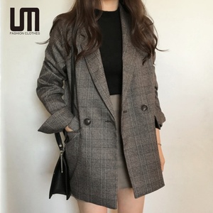 Liu Ming tren musim gugur 2024 wanita kasual panjang longgar kotak-kotak jaket Formal wanita kantor mantel luar - Product Image 1