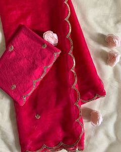 Sari en organza de haute qualité avec chemisier en Chanderi, tenue ethnique pour femme, sari léger de créateur pour mariage, festival, soirée - Product Image 4