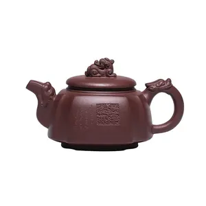 Pânico comprando bule de chá Yixing de argila roxa, bule de chá zisha em forma de Chinadragon de alta qualidade com colheita de presente