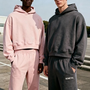 Ensemble de survêtement en coton épais et ample pour homme, avec pantalon à jambes larges et sweat à capuche, personnalisable, pour la vente en gros - Product Image 5