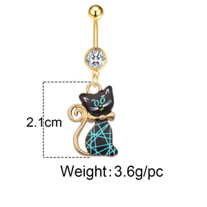 Fashion Stainless Steel Colorful Cat Dangle <strong>Belly</strong> Button <strong>Rings</strong> for Women Gold Color Crystal Cat Navel Piercing - Product Image 2