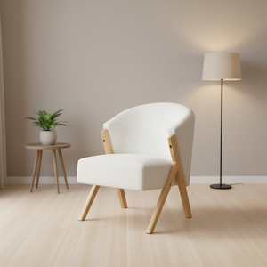 Silla decorativa moderna con tapicería blanca, estructura de madera maciza, silla minimalista para sala de estar, hogar, oficina, dormitorio - Product Image 2