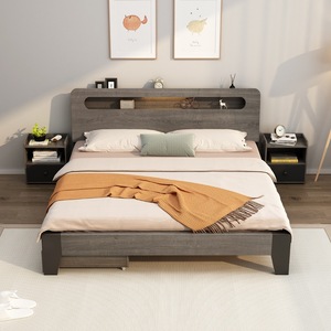 Cama Doble Grande de 1.8m Estilo Nórdico, <span class=keywords><strong>Dormitorio</strong></span> Moderno y Sencillo con Almacenamiento, Madera Sólida Estilo Japonés para Parejas - Product Image 1