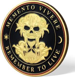Moneda de Desafío Estocástica Memento Mori Memento Vivere con Recordatorio del Tiempo, Diseño Redondo - Product Image 5