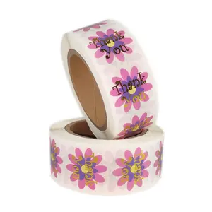 1.5inch 500pcs/Roll Round Floral Thank You Stickers Black wedding Gifts Evenlop Sealing Packaging Labels Sticker Roll