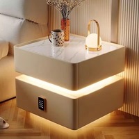 Table de chevet intelligente en bois avec serrure, design écologique et durable, 2 tiroirs, pour salon