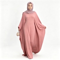 Kaftan chauve-souris rose poudré pour femme, vêtement modeste monochrome, tenue islamique musulmane, longueur ras du sol, couvrance intégrale
