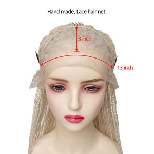 <span class=keywords><strong>Parrucca</strong></span> Sintetica Shinein Fatta a Mano Senza Nodi, Bionda 613, con Frontale in Pizzo, Treccia Micro Box Braid, Resistente al Calore - Product Image 4