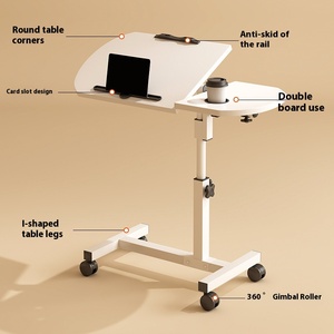 โต๊ะไม้เคลื่อนย้ายได้ขนาดเล็กแบบทันสมัยโต๊ะยกข้างเตียงพร้อมช่องเสียบการ์ดและที่วางถ้วยสำหรับยืนใช้ในบ้าน - Product Image 3