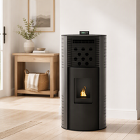 Poêle à granulés rond de luxe léger série PS-R, chauffage intérieur domestique à biomasse avec verre Schott et contrôle via application mobile WIFI