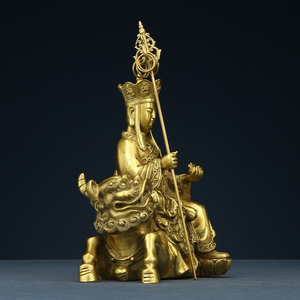 Estatua de Ksitigarbha Bodhisattva de latón sentado sobre un león, fundida a mano, decoración para el hogar, regalo para inauguración de casa, regalos empresariales - Product Image 1
