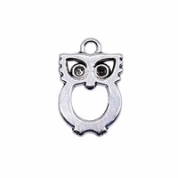 Breloque hibou creuse 15x10mm en alliage de zinc argent antique, pendentif à 1 boucle pour bracelet à breloques Woodland
