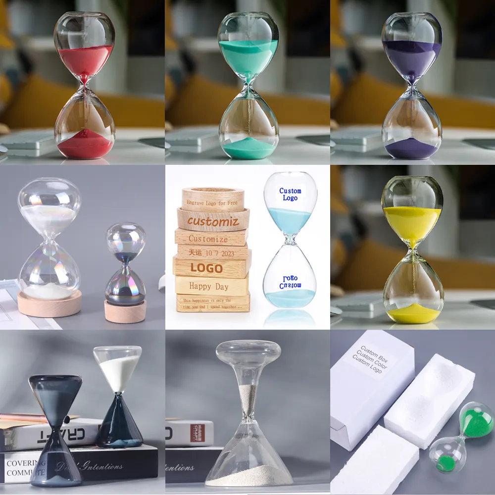 ساعة رملية كبيرة من الزجاج مخصصة يدوية الصنع للزينة على سطح المكتب زجاج مغناطيسي واضح ساعة واحدة 5 10 30 دقيقة مجموعة من الزمن المكونة من رملية ملونة لمدة 60 دقيقة