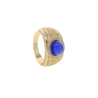 Auf Lager Breite vergoldete Frauen Männer Ring Prow Einstellung Klar Mini CZ Um einen großen blauen Emaille Stein Ring Klassischer Schmuck Set