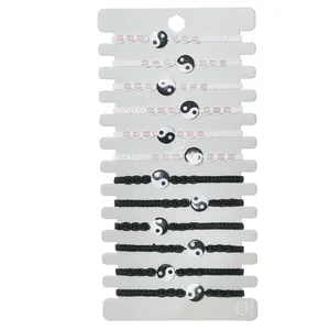 Set di braccialetti pendenti Taiji fatti a mano in lega bianca e nera di design Set di braccialetti di amicizia turca in corda intrecciata