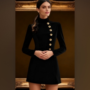 เดรสแฟชั่นผู้หญิงคอลเลคชั่นใหม่รับฤดูใบไม้ร่วง ดีไซน์หรูหรา ทรงเข้ารูป สีพื้น คอตั้ง ติดกระดุมเม็ดเดียว - Product Image 6