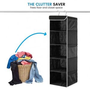 5 <b>Shelf</b> Hanging Closet Organizer Space Saver, Roomy Breathable Hanging <b>Shelves</b> With (6) Side Accessories Pockets - Product Image 3