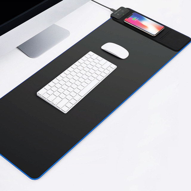 Large Gaming Desk Mat with 15W Fast Charging, Ultra-Smooth Surface, Non-Slip Base Multifunctional Desk Mats