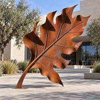 Sculpture de feuille en acier corten rustique, patine naturelle, art de jardin personnalisé pour parcs, cours et espaces paysagers