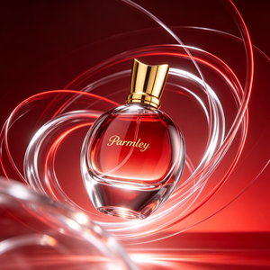 Flacon de parfum de luxe personnalisé de 75 ml en verre épais dégradé rouge avec pulvérisateur à brume fine et bouchon doré - Product Image 2