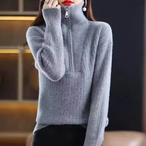 Suéteres <span class=keywords><strong>de</strong></span> Punto para <span class=keywords><strong>Mujer</strong></span> al por Mayor, Cuello Alto, Talla Grande, Estilo Deportivo Informal, Color Sólido, Edición Coreana, Serie Otoño - Product Image 4