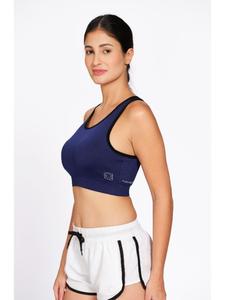 Sujetador deportivo de poliéster azul para mujer Munns & Mars, ropa deportiva sólida con almohadillas extraíbles y costuras antideslizantes para gimnasio - Product Image 1
