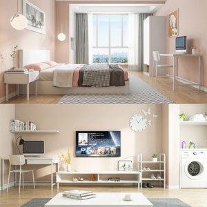 Juego de Muebles <span class=keywords><strong>para</strong></span> Dormitorio TOPOHUT Serie D, Estructura Duradera de Acero y Madera Totalmente Blanca, Mobiliario Completo <span class=keywords><strong>para</strong></span> Apartamentos, Viviendas Masivas y Campamentos <span class=keywords><strong>para</strong></span> Personal - Product Image 6