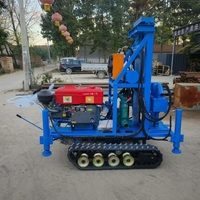 Foreuse de puits d'eau de type chenillé 200m, petite machine de forage à moteur diesel avec trou de 100-300mm et pompe à boue