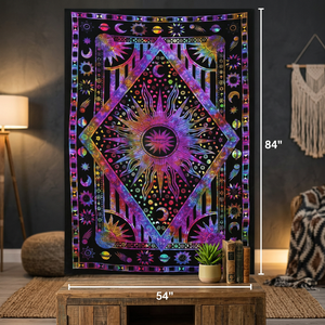 Tapiz Psicodélico Bohemio Hippie de Sol y Luna para Colgar en la Pared del Dormitorio, Cubrecama Decorativo Indio Hippie Multicolor Tie Dye - Product Image 3