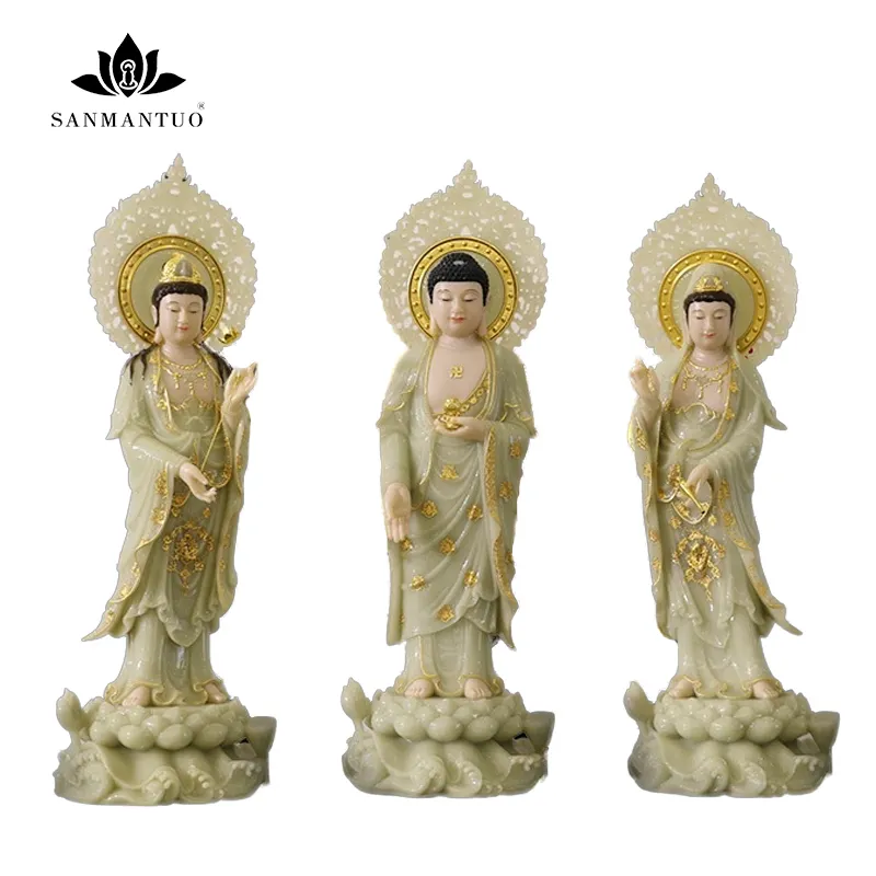 白い翡翠観音仏像手描き仏家の装飾大理石仏像