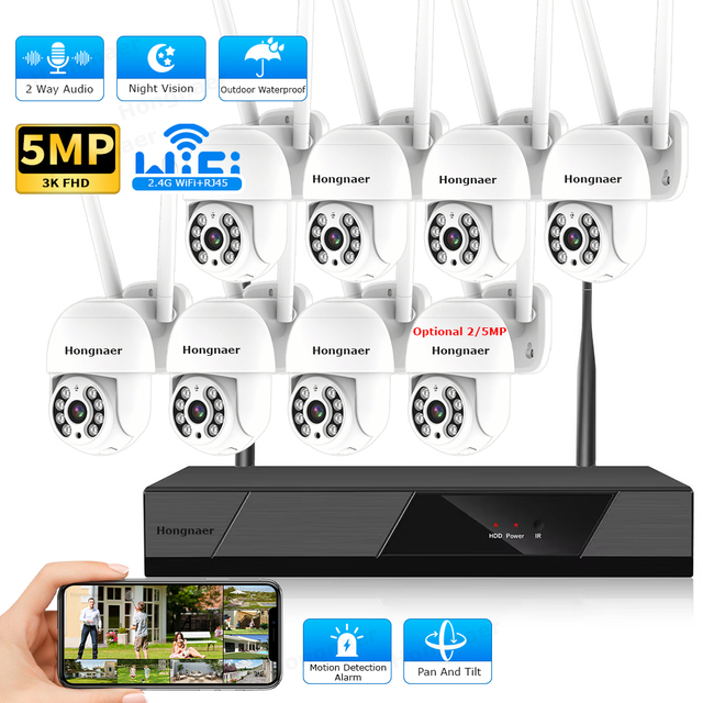 Hongnaer 2/5MP 2/4/6/8CH WiFi IP NVR Network Video Recorder Security Camera Kit Surveillance System Wireless CCTV Camera System