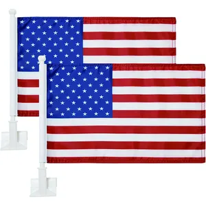 Iklan berkualitas tinggi bendera nasional Amerika Serikat cetakan sublimasi poliester kustom bendera jendela mobil AS Amerika