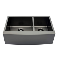 Évier de cuisine double cuve style ferme en acier inoxydable, finition PVD noir nano, à encastrer sous plan avec tablier