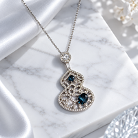 Collier vintage en argent sterling 925 en forme de gourde avec pierres précieuses topaze bleu profond et pendentif ajouré pour femme