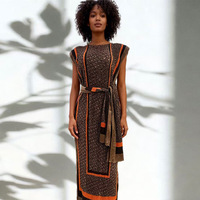 Miyake gaun kerah Crew tanpa lengan anti-statis Vintage untuk wanita baru 2025 rok A-Line berlipat cetak High-End artistik baru