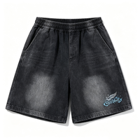 Shorts Bermuda à Jambes Larges Kornit DTG, Motif Aile d'Ange Rétro, Étiquette Gothique Petite, Graphique Éclaboussant, Coupe Ample, Ourlet Brut, Décontracté, avec Cordon de Serrage