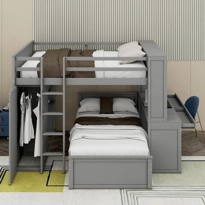 Современная домашняя мебель деревянная двухъярусная кровать для спальни обрамление мебель полноразмерная двухъярусная кровать с двойным рабочим столом - Product Image 2