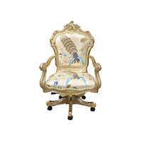 Chaise de bureau brodée à la française, chaise pivotante de luxe européenne en bois massif avec coussin moelleux, idéale pour les villas de luxe
