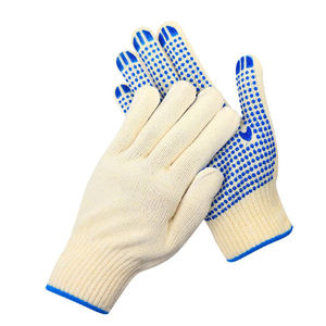 قفازات عمل صناعية من خيوط مزيج القطن والبوليستر الصفراء مع نقاط PVC، قفازات قابلة للتنفس وقابلة للتخصيص للحماية - Product Image 3