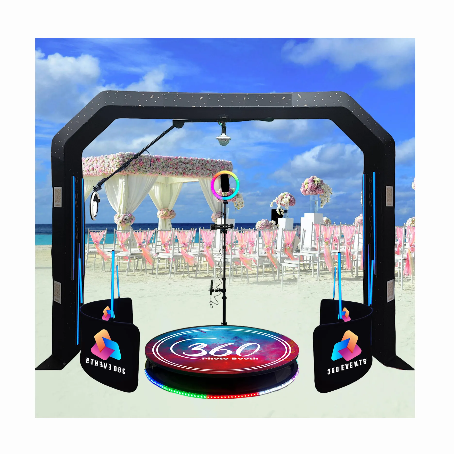 Top Spinner Overhead 360 Photo Booth Recinto Telón de fondo Led Almacén Suministros para fiestas Sky 360 Cámara Video Booth Photo Machine