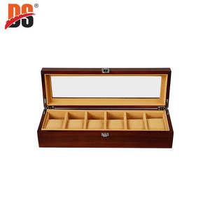 Caja de Madera para Relojes de Lujo, Ecológica, Hecha a Mano, con 6 Ranuras Rectangulares, Acabado Brillante, Forro de Terciopelo, Tapa de Vidrio, Empaque de Regalo - Product Image 3