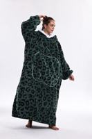 Peignoir à capuche doux pour la peau, grande taille, motif léopard vert, poche avant en forme de pomme, idéal pour le spa et les moments de détente