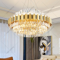 Lustre Suspendu Moderne Rond à LED en Cristal, Plafonnier Luxueux en Métal