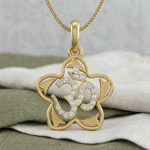 Pendentif Om de luxe en diamant de laboratoire argenté, plaqué or, motif floral, symbole religieux hindou sacré, bijoux raffinés - Product Image 3