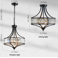 Lampe de plafond vintage noire minimaliste moderne, lustre en cristal rétro en fer pour salon, luminaire suspendu pour îlot de cuisine