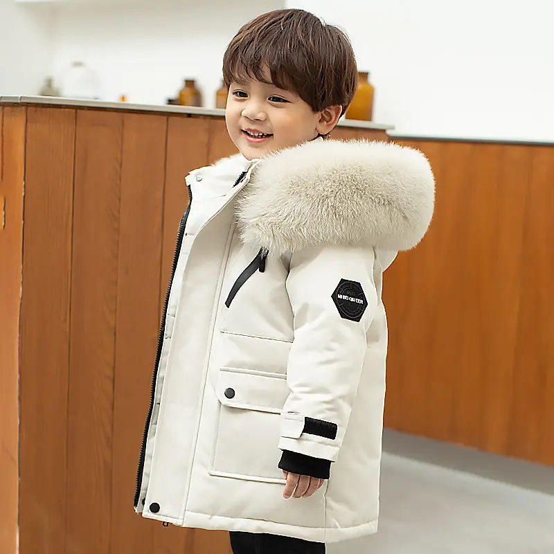 Новая детская зимняя куртка-пуховик для мальчиков; Теплая куртка теплая куртка с капюшоном Детская парка из натурального меха для мальчиков подросткового возраста, одежда, верхняя одежда, зимняя куртка для детей от 2 до 12 лет